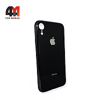 Чехол Iphone XR пластиковый, глянцевый с логотипом, черного цвета