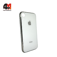 Чехол Iphone XR пластиковый, глянцевый с логотипом, белого цвета