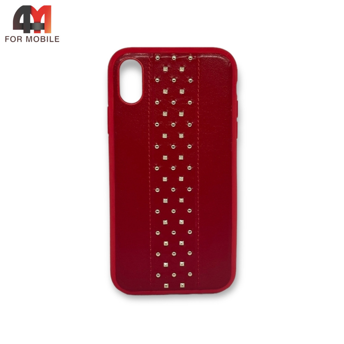 Чехол Iphone XR силиконовый, кожа с заклепками, красного цвета - фото 1 - id-p226617564