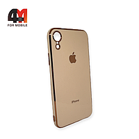 Чехол Iphone XR силиконовый, глянцевый с логотипом, пудрового цвета