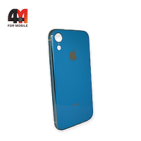 Чехол Iphone XR силиконовый, глянцевый с логотипом, голубого цвета, Hicool