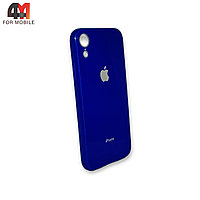 Чехол Iphone XR пластиковый, глянцевый с логотипом, синего цвета