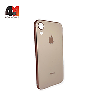 Чехол Iphone XR силиконовый, глянцевый с логотипом, пудрового цвета, Hicool