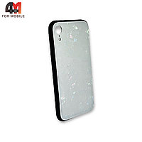 Чехол Iphone XR пластиковый, мраморный, белого цвета