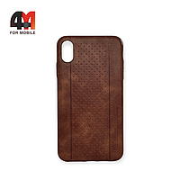 Чехол Iphone Xs Max пластиковый, под кожу, коричневого цвета, Puloka