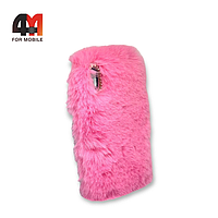 Чехол Iphone Xs Max силиконовый, меховой, розового цвета