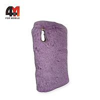 Чехол Iphone Xs Max силиконовый, меховой, фиолетового цвета