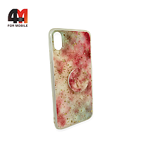 Чехол Iphone Xs Max силиконовый, с попсокетом, розового цвета