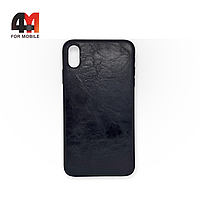 Чехол Iphone Xs Max силиконовый, под кожу, черного цвета