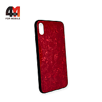 Чехол Iphone Xs Max пластиковый, мраморный, красного цвета