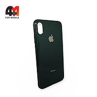 Чехол Iphone Xs Max силиконовый, глянцевый с логотипом, темно-зеленого цвета, Hicool