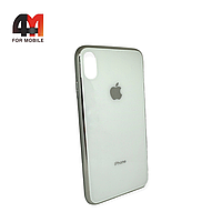 Чехол Iphone Xs Max пластиковый, глянцевый с логотипом, белого цвета