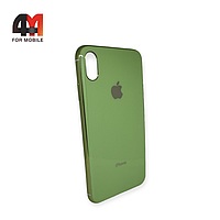 Чехол Iphone Xs Max силиконовый, глянцевый с логотипом, салатового цвета, Hicool