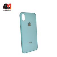 Чехол Iphone Xs Max пластиковый, глянцевый с логотипом, голубого цвета