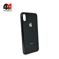 Чехол Iphone Xs Max пластиковый, глянцевый с логотипом, черного цвета