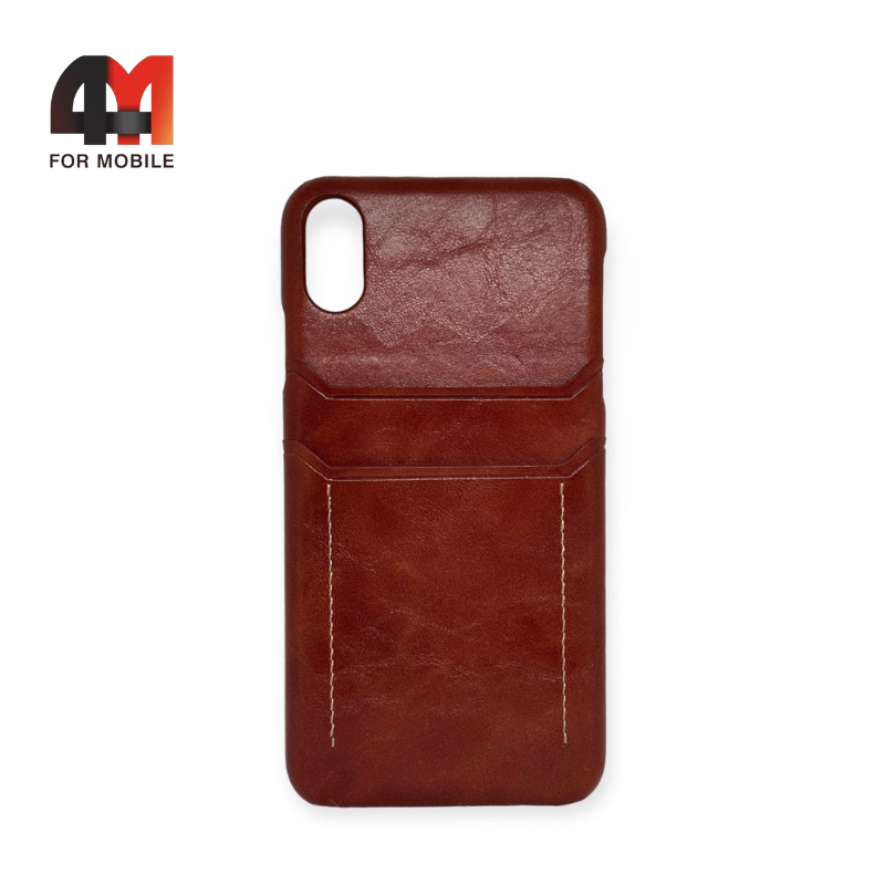 Чехол Iphone Xs Max пластиковый, кожа кармашек, коричневого цвета - фото 1 - id-p226619521