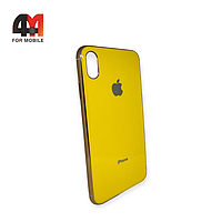 Чехол Iphone Xs Max силиконовый, глянцевый с логотипом, желтого цвета, Hicool