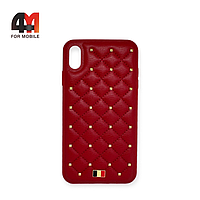 Чехол Iphone Xs Max пластиковый, кожа заклепки, красного цвета, Mentor