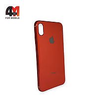 Чехол Iphone Xs Max силиконовый, глянцевый с логотипом, оранжевого цвета, Hicool