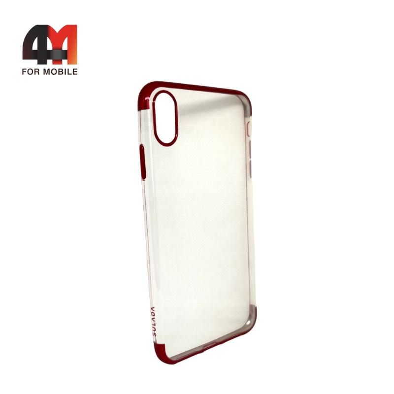Чехол Iphone Xs Max силиконовый с ободком, красного цвета, Sulada - фото 1 - id-p226624615