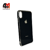 Чехол Iphone Xs Max силиконовый, глянцевый с логотипом, черного цвета