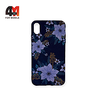 Чехол Iphone Xs Max силиконовый с рисунком, синего цвета, цветы, luxo
