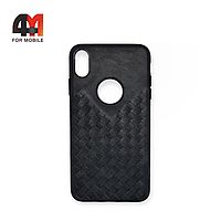 Чехол Iphone Xs Max пластиковый, под кожу, черного цвета, Puloka