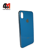 Чехол Iphone Xs Max силиконовый, глянцевый с логотипом, голубого цвета, Hicool