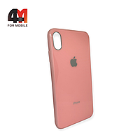 Чехол Iphone Xs Max пластиковый, глянцевый с логотипом, розового цвета