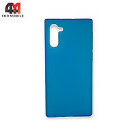 Чехол Samsung Note 10 Plus/Note 10 Pro силиконовый, матовый с цветными кнопками, голубого цвета