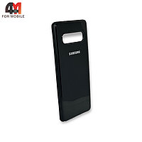 Чехол Samsung S10 Plus силиконовый, глянцевый с логотипом, черного цвета