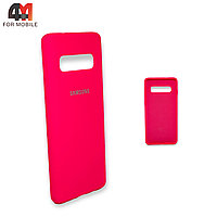 Чехол Samsung S10 Plus силиконовый, Silicone Case, ярко-розового цвета
