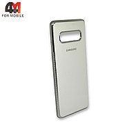 Чехол Samsung S10 Plus силиконовый, глянцевый с логотипом, белого цвета