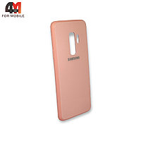 Чехол Samsung S9 Plus пластиковый, глянцевый с логотипом, розового цвета
