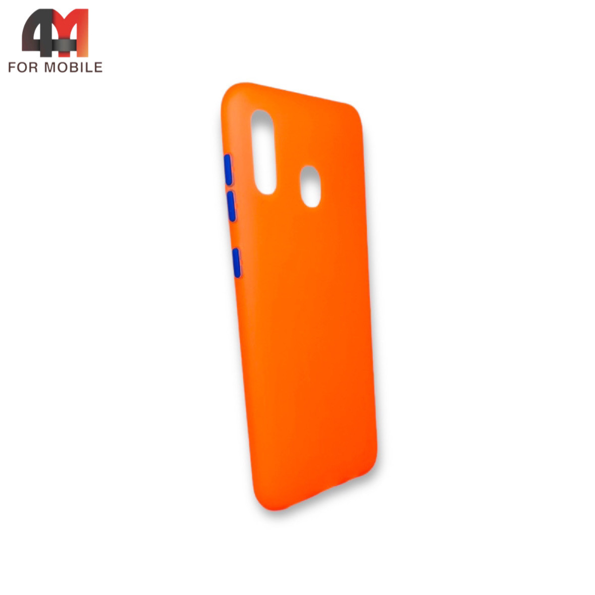 Чехол для Samsung A20/A30 силиконовый, матовый с цветными кнопками, оранжевого цвета - фото 1 - id-p226617851