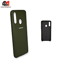 Чехол для Samsung A20s силиконовый, Silicone Case, темно-зеленого цвета