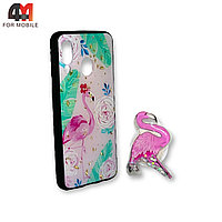 Чехол Samsung A40 силиконовый с попсокетом, фламинго