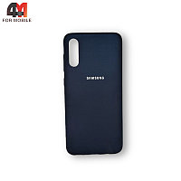 Чехол для Samsung A70/A70s силиконовый, матовый с логотипом, темно-синего цвета