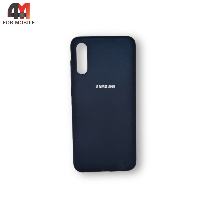 Чехол для Samsung A70/A70s силиконовый, матовый с логотипом, темно-синего цвета - фото 1 - id-p226621773