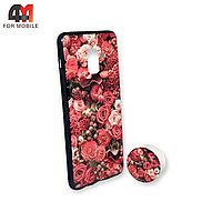 Чехол для Samsung A8 Plus 2018/A730 силиконовый с попсокетом, цветы