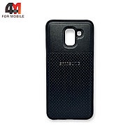 Чехол для Samsung J6 2018/J600 силиконовый под кожу с логотипом, черного цвета