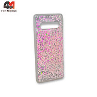 Чехол Samsung S10 силиконовый, глиттер, розового цвета