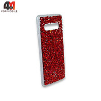 Чехол Samsung S10 силиконовый, глиттер, красного цвета