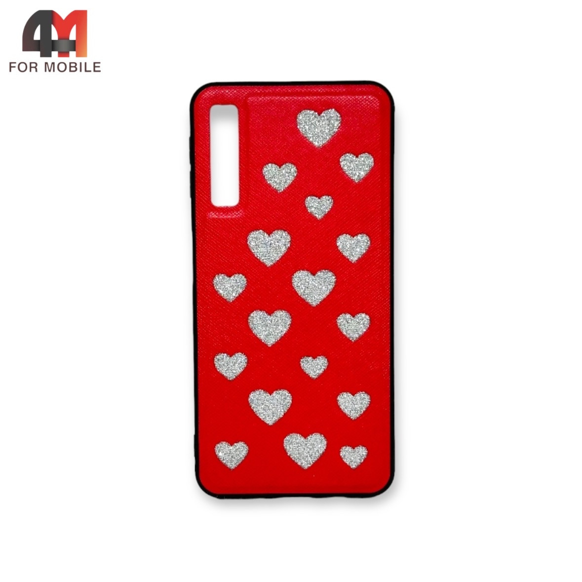 Чехол для Samsung A7 2018/A750 силиконовый, сердечки, красного цвета - фото 1 - id-p226624912