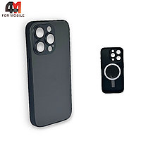 Чехол Iphone 15 Pro пластиковый, Glass Case + MagSafe, черного цвета