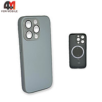Чехол Iphone 15 Pro пластиковый, Glass Case + MagSafe, серого цвета