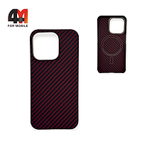 Чехол Iphone 15 Pro пластик, кевлар+MagSafe, красного цвета