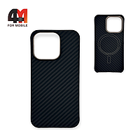 Чехол Iphone 15 Pro пластик, кевлар+MagSafe, черного цвета