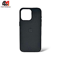 Чехол Iphone 15 Pro пластиковый, Leather Case + MagSafe, Black