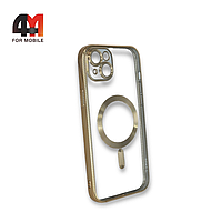 Чехол Iphone 14 силиконовый, плотный + MagSafe, золотого цвета, J-Case